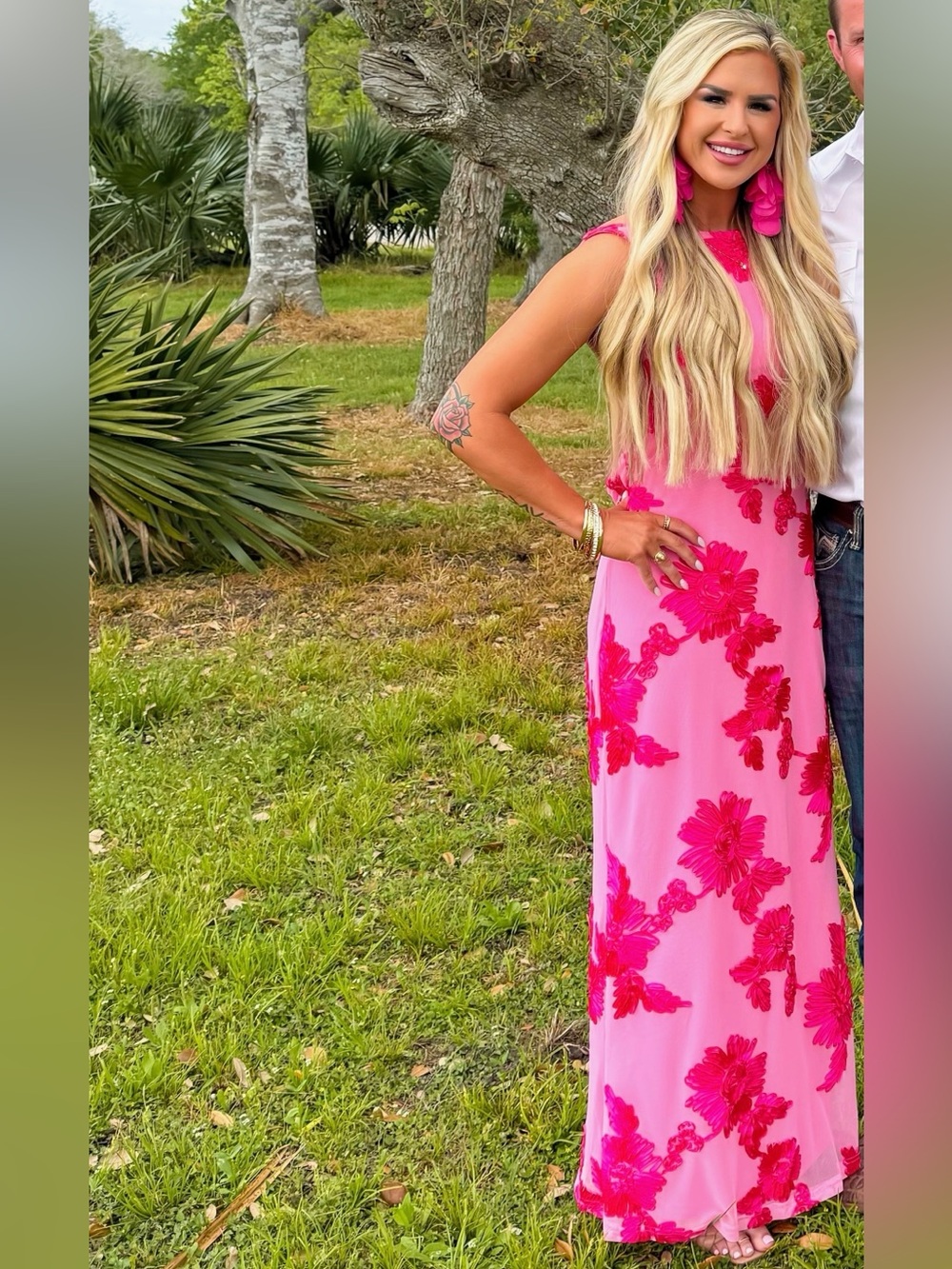 Pink Floral Maxi Dress - Women's Elegant Sleeveless Gown